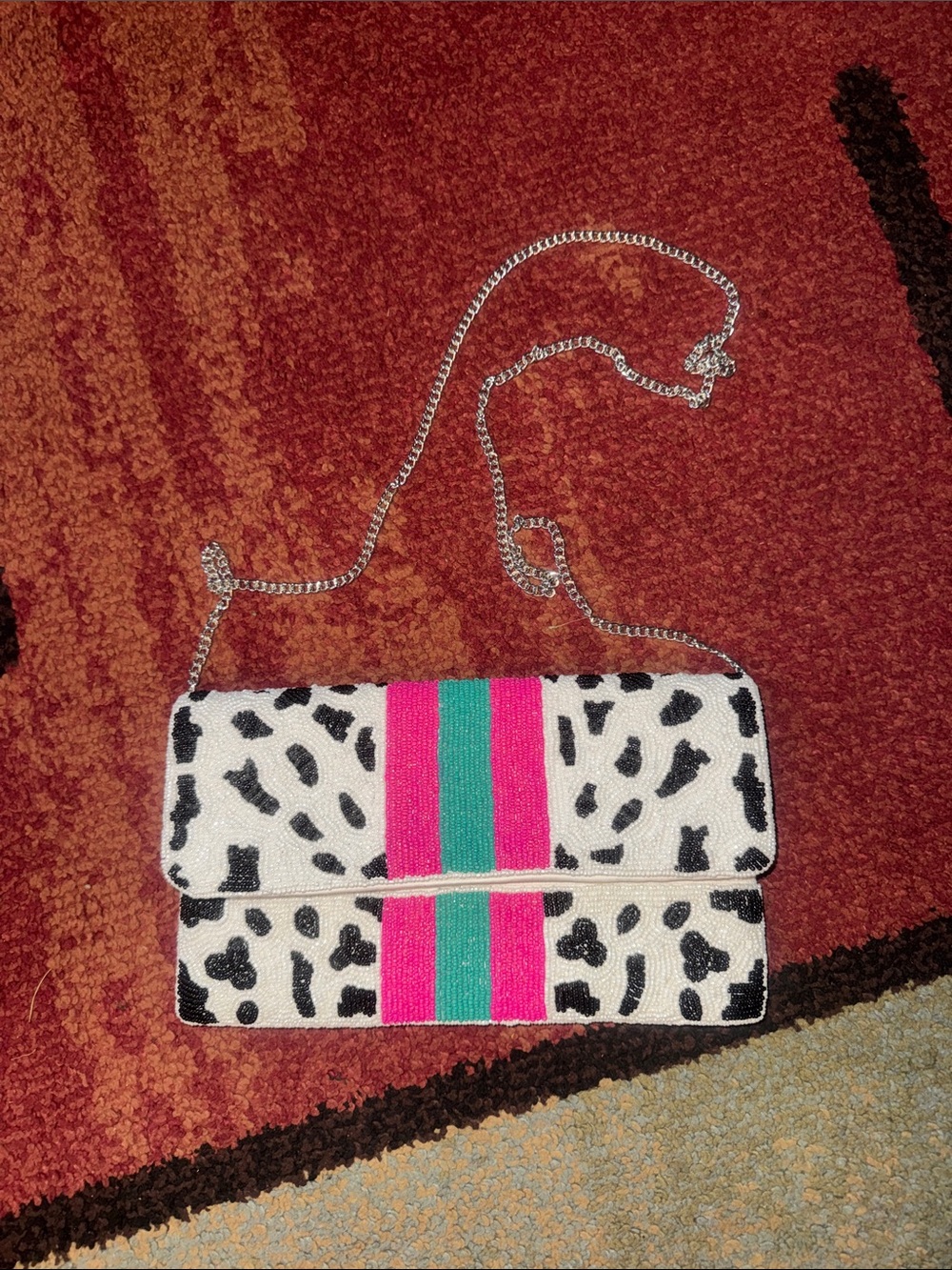 Beaded Leopard Print Clutch